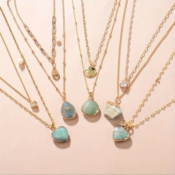 Jeny Louise Boutique Jewelry - Set of 2 14K Gold Plated Natural stone Boho Chic Necklaces